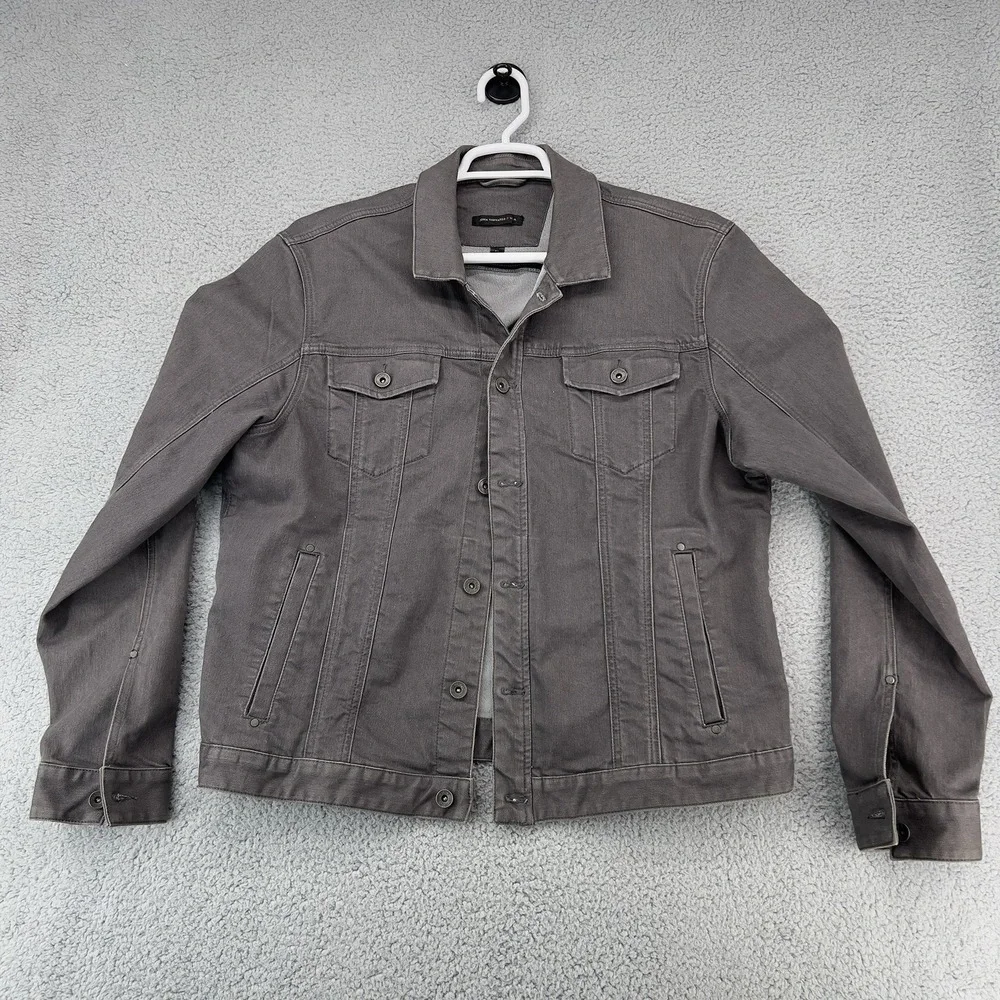 John Varvatos Jacket Mens XL Gray Denim Biker Full Zip Pockets Trucker Stretch - Picture 6 of 12